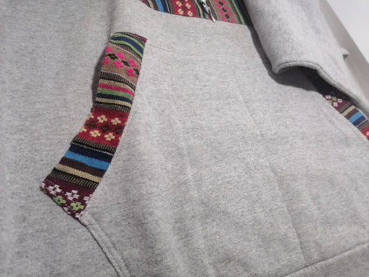 Sudadera Gris con Tejido artesanal